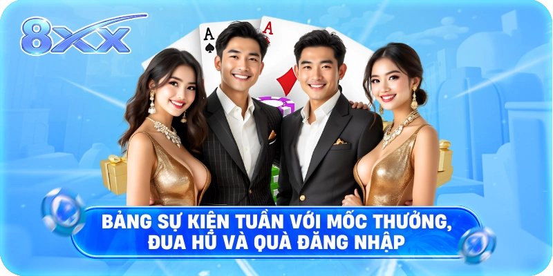 Bảng sự kiện tuần với mốc thưởng, đua hũ và quà đăng nhập