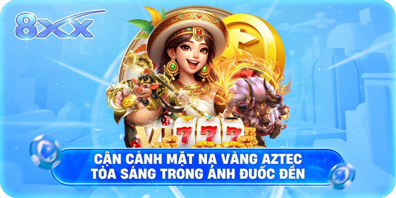 Cận cảnh mặt nạ vàng Aztec tỏa sáng trong ánh đuốc đền