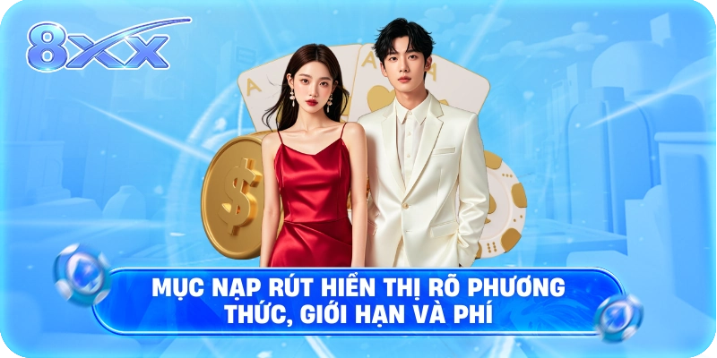 Mục nạp rút hiển thị rõ phương thức, giới hạn và phí